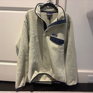 Patagonia Men's Cream Fleece Snap-Up Pullover with Navy Trim